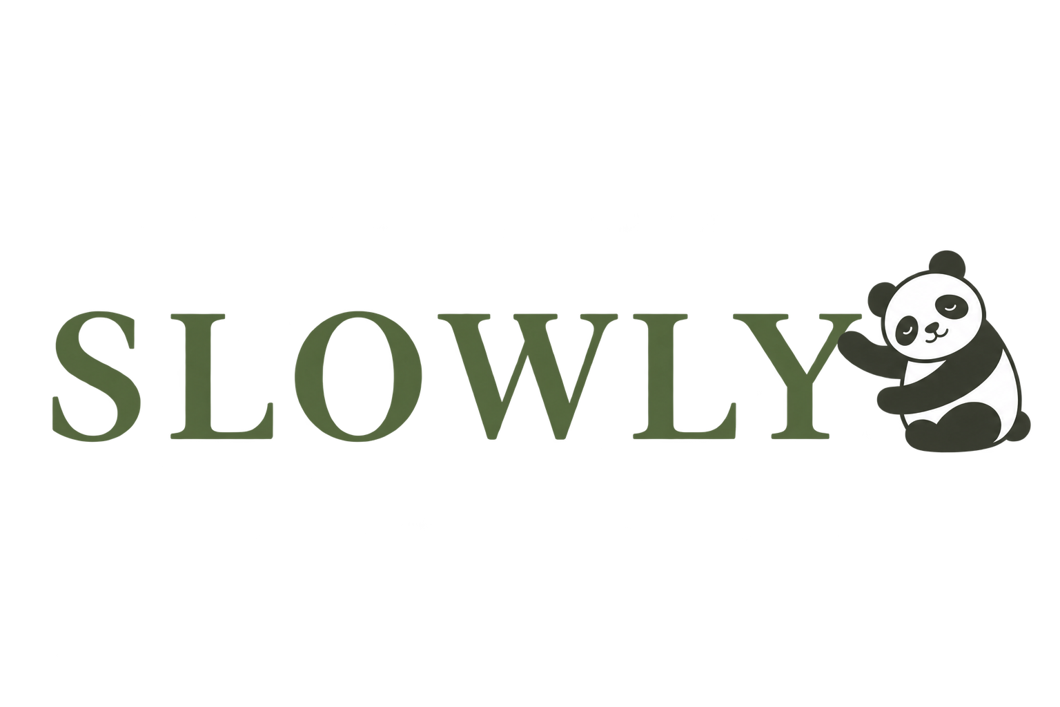 SLOWLY — панда обнимает логотип