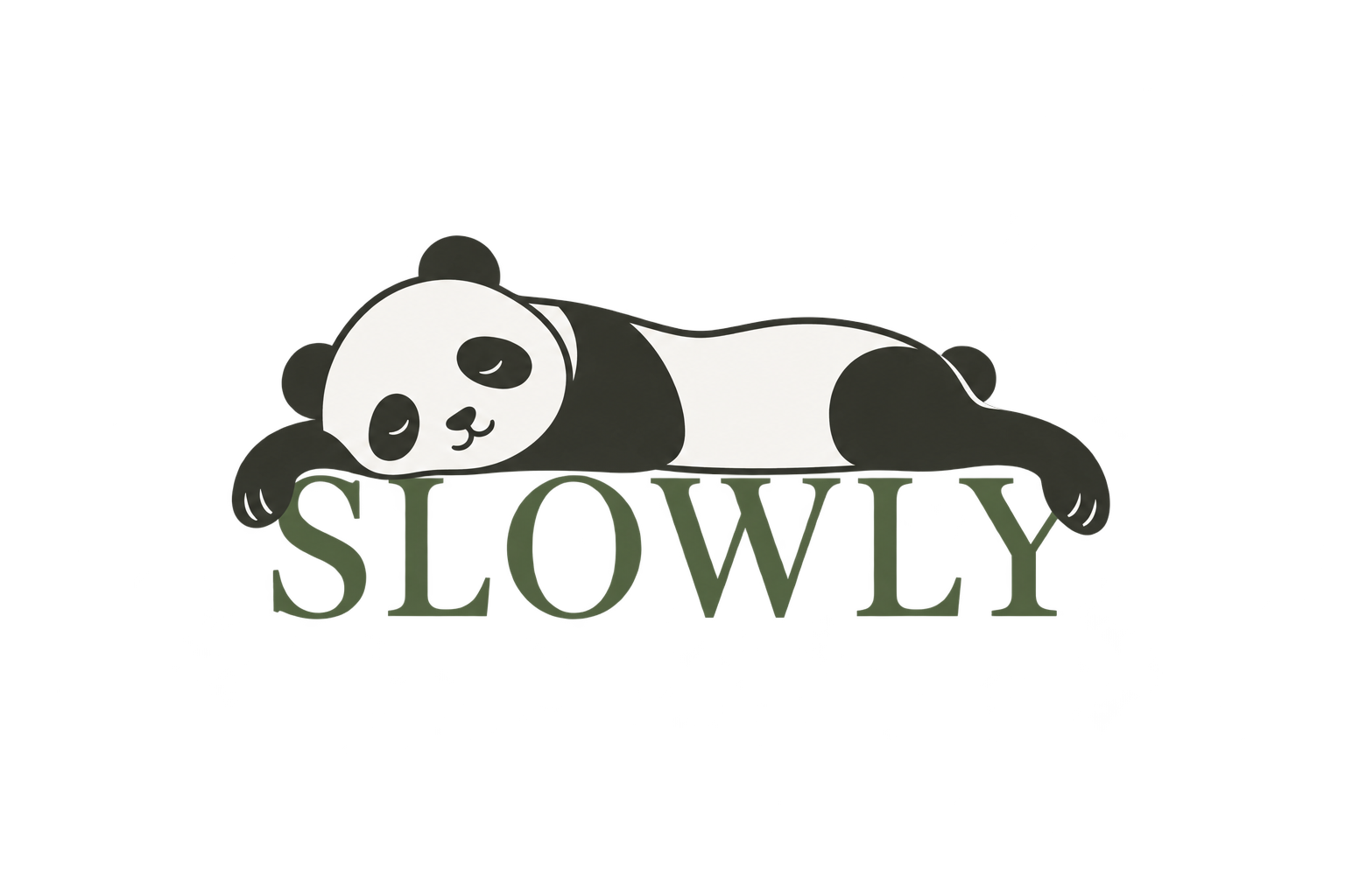 SLOWLY — панда лежит на буквах