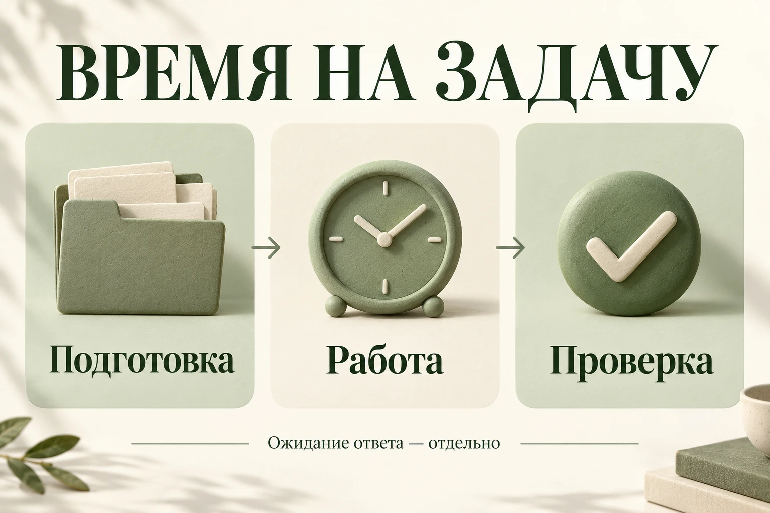 Схема оценки времени: подготовка, работа, проверка; ожидание ответа отдельно